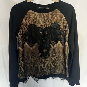 Wells Grace Black and Tan Lace Women's Top